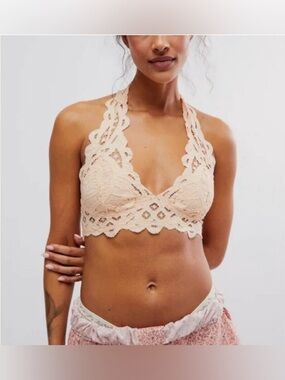 Free People Adella Lace Halter Bralette Ivory Size M NWT